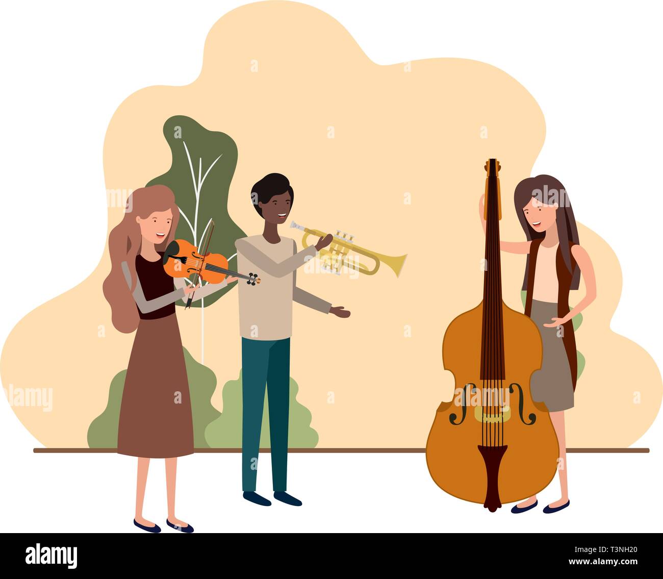 group of people with musical instruments in landscape Stock Vector ...