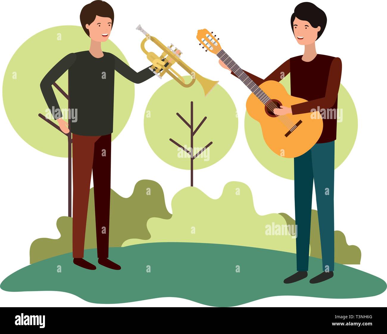 men with musical instruments in landscape Stock Vector Image & Art - Alamy