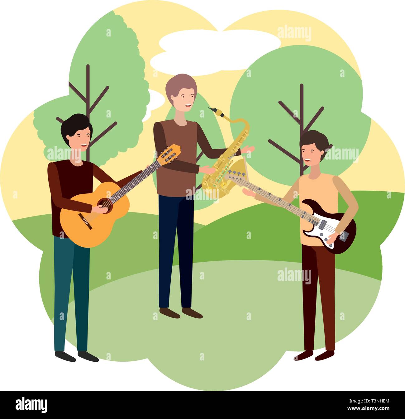 men with musical instruments in landscape Stock Vector Image & Art - Alamy