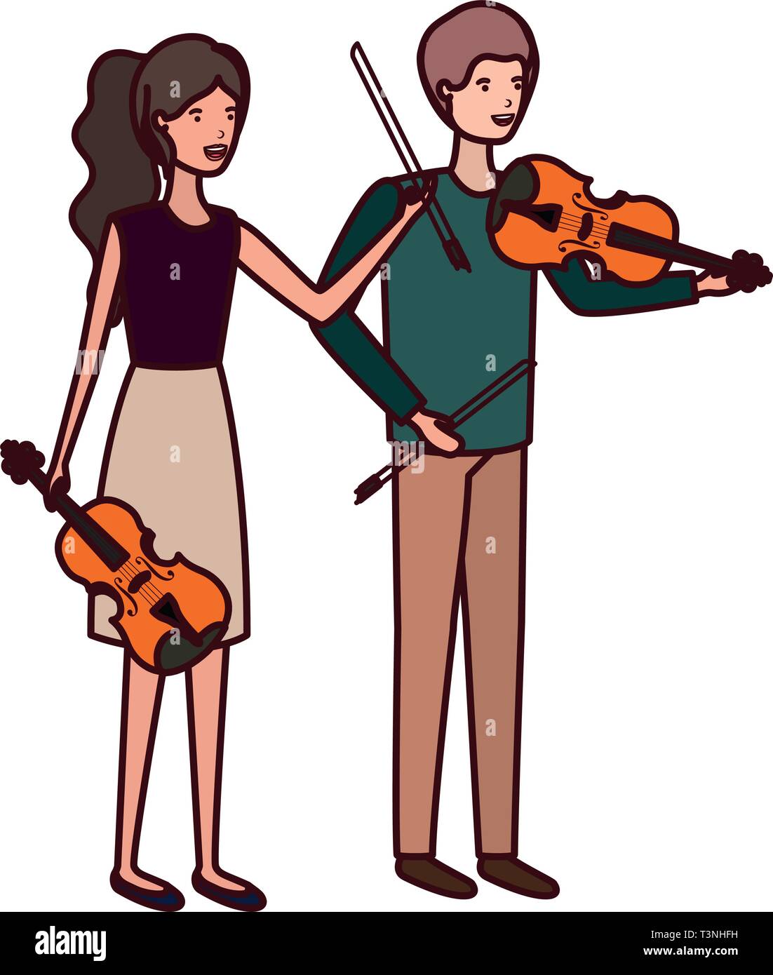 couple with musical instruments avatar character Stock Vector Image ...