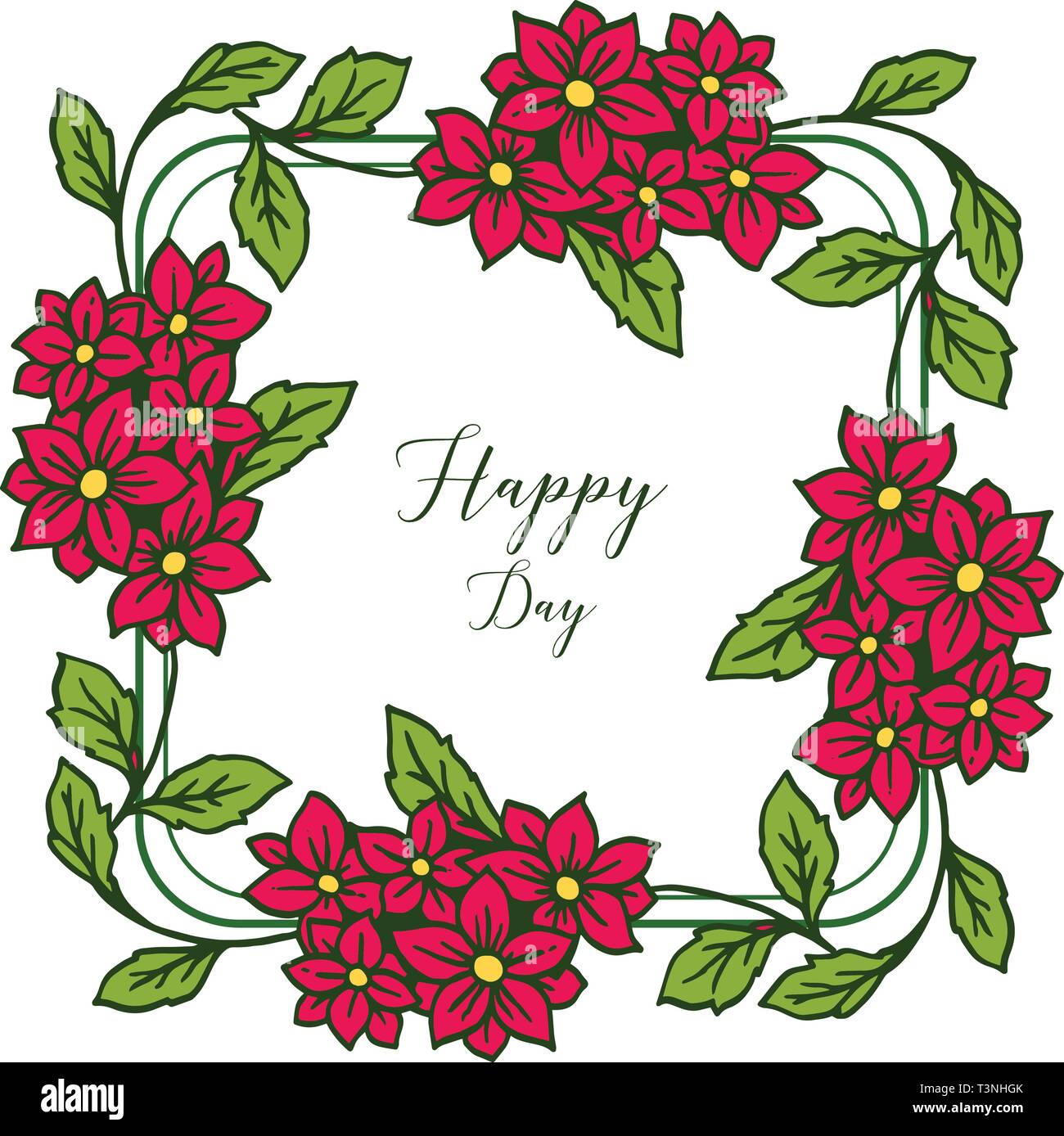 Vector illustration blossom flower frame with style writing happy day ...