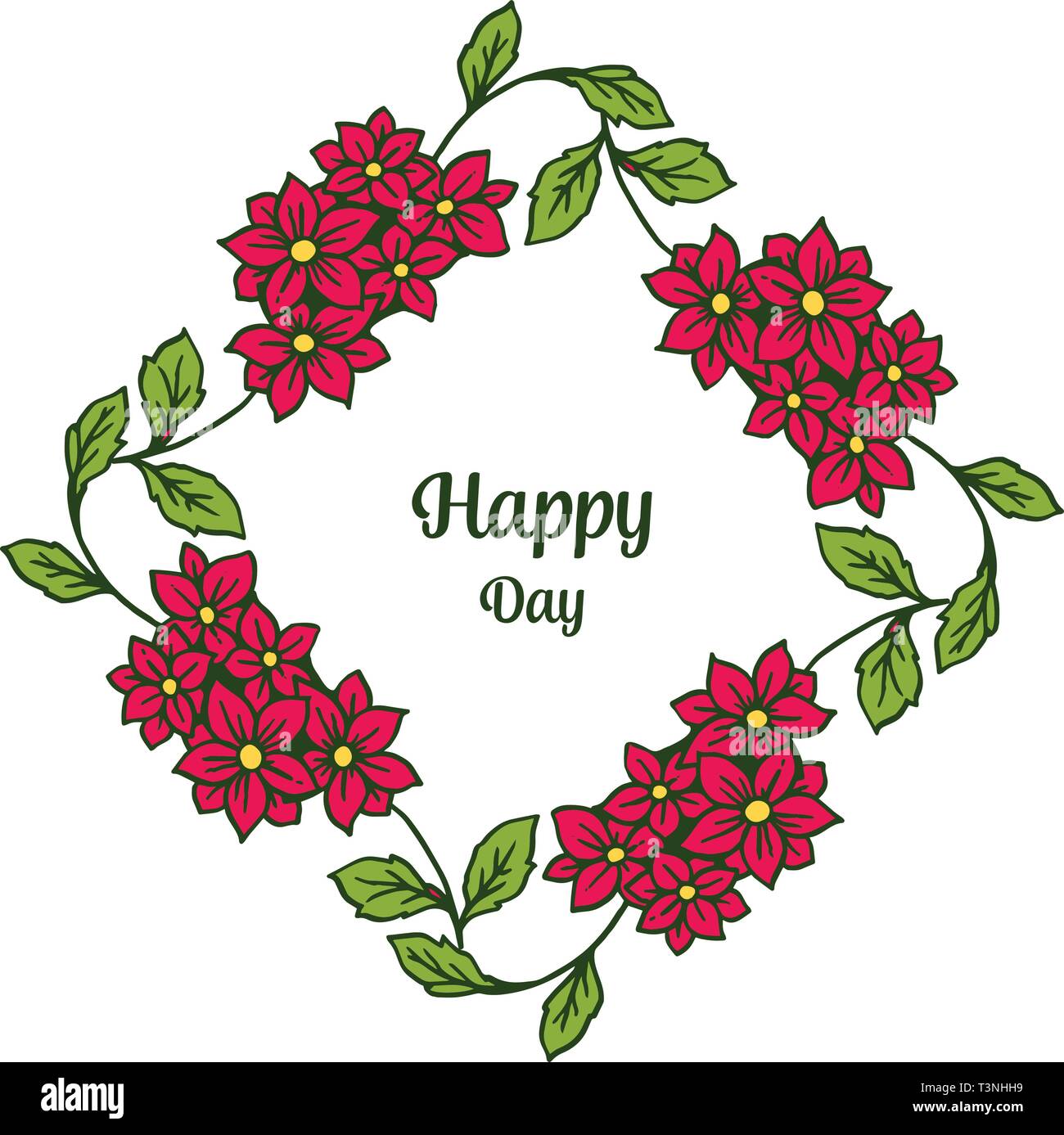 Vector illustration blossom flower frame with style writing happy day ...
