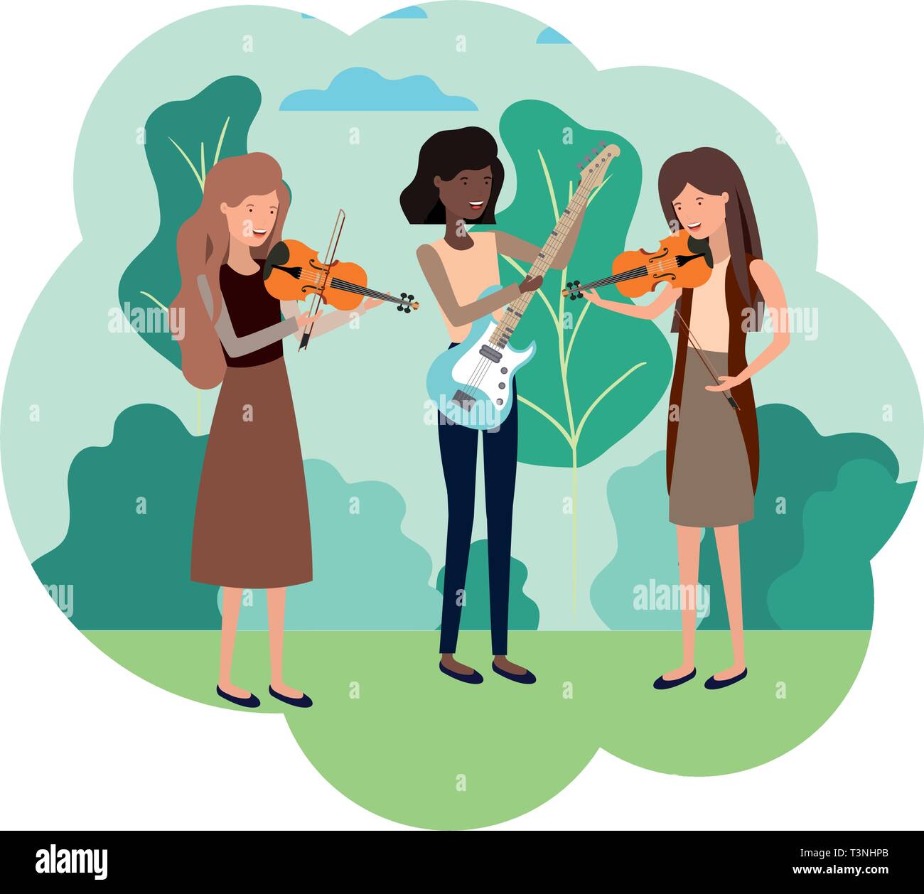 women with musical instruments in landscape Stock Vector Image & Art ...