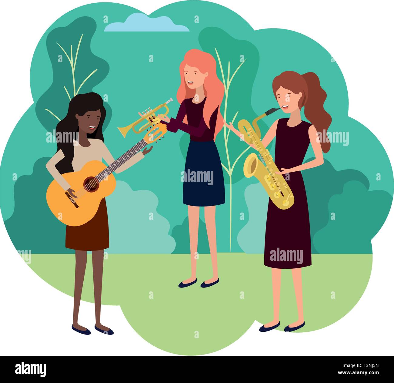 women with musical instruments in landscape Stock Vector Image & Art ...