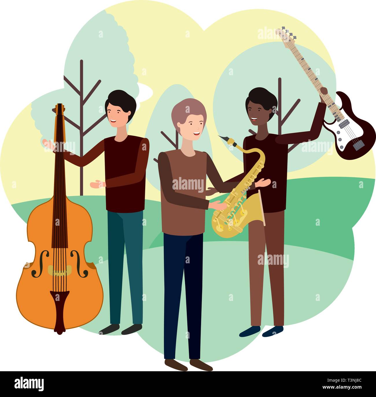men with musical instruments in landscape Stock Vector Image & Art - Alamy