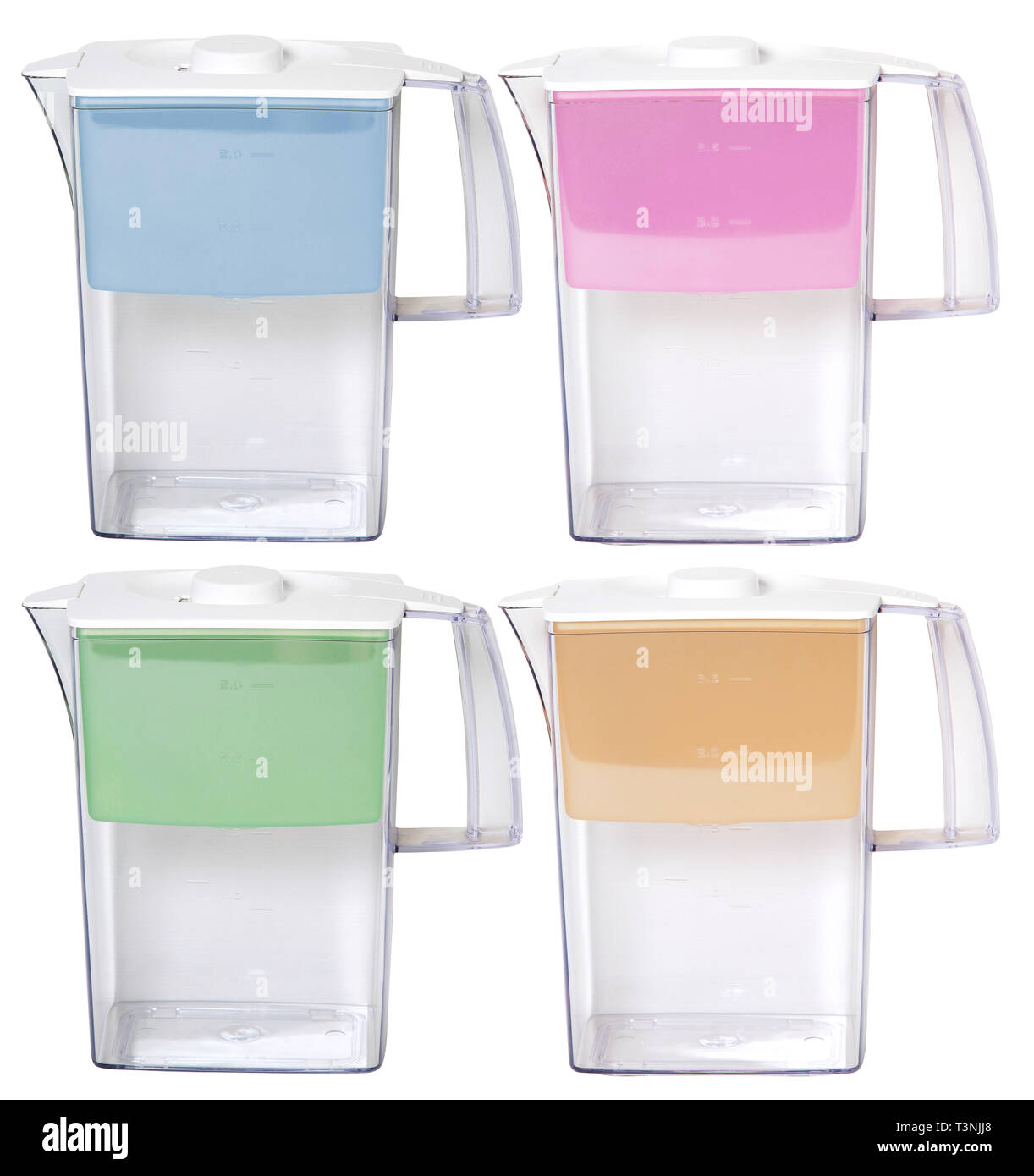 Set of filter jugs for cleaning water (for purification) isolated on