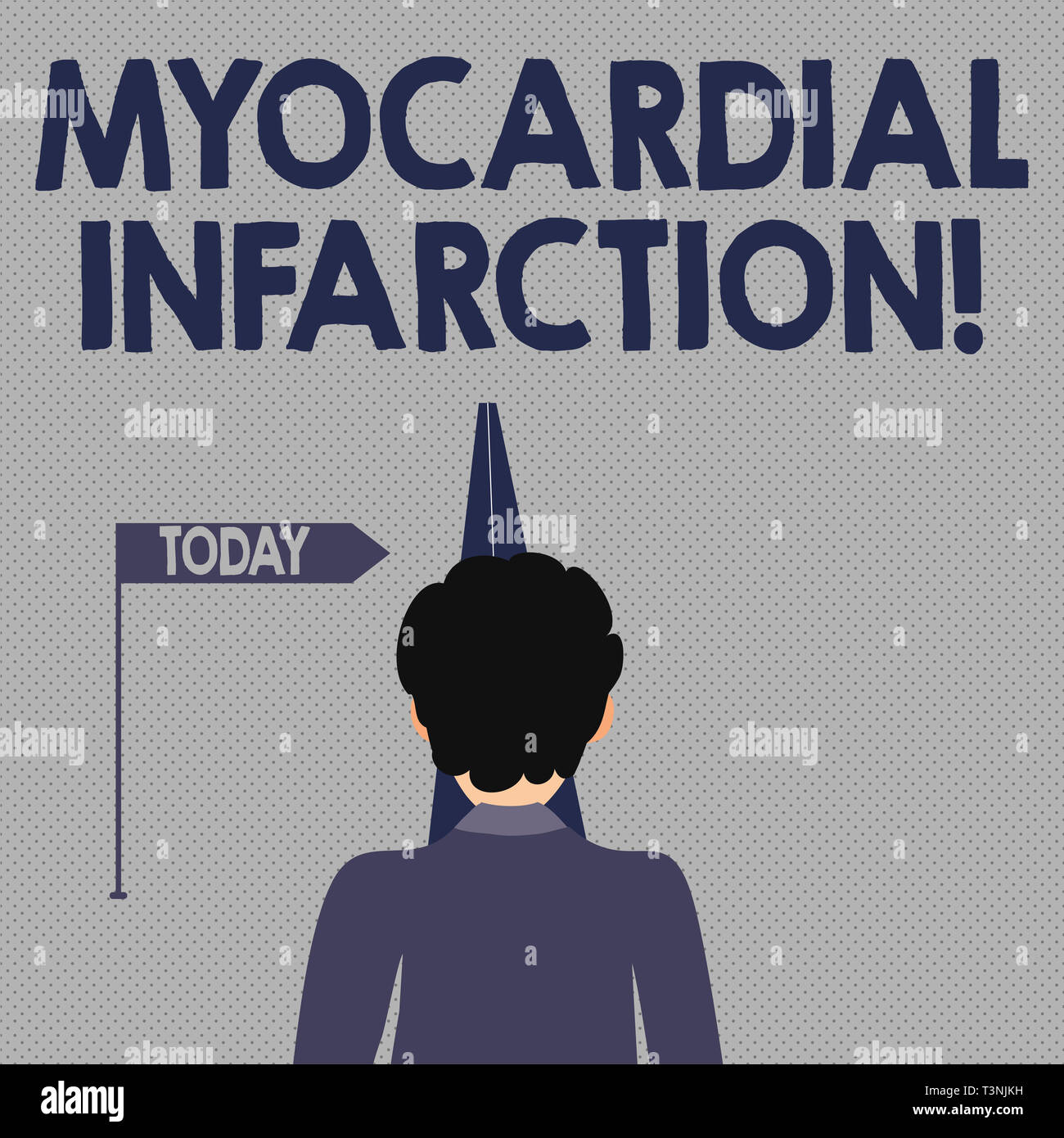 Writing note showing Myocardial Infarction. Business concept for due to the sudden deprivation of circulating blood Man Facing Distance and Blocking t Stock Photo