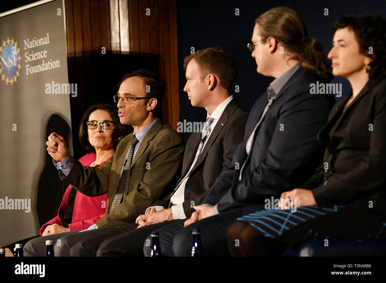 Washington DC, USA. 10th Apr, 2019. Photo taken on April 10, 2019 shows a press  conference held by the Event Horizon Telescope (EHT) project and the U.S.  National Science Foundation (NSF) in