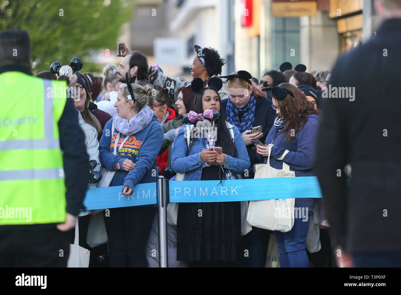 Birmingham, UK. 11th April,2019. The world's biggest Primark store opens today in Birmingham, as customers queue to enter. Peter Lopeman/Alamy Live News Stock Photo
