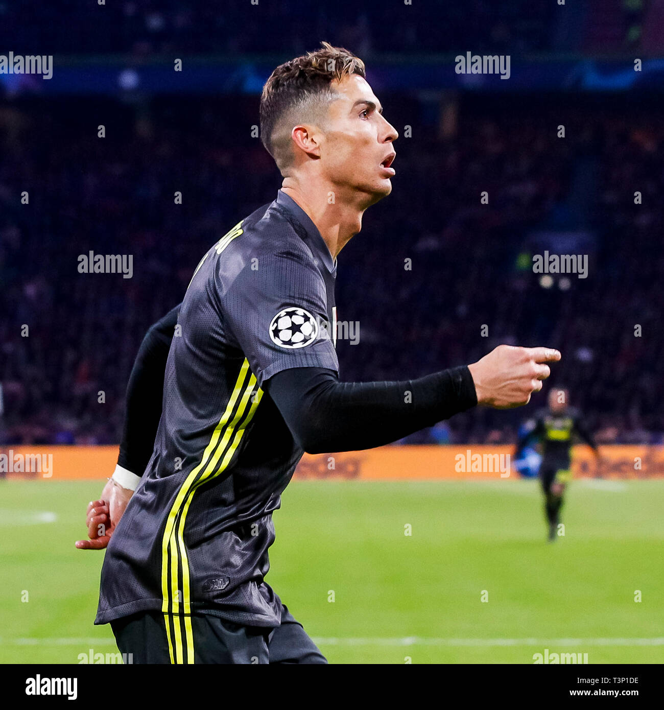 AMSTERDAM, Football,10-04-2019, Stadium Johan Cruyff Arena. Champions  League quarter finals first leg Ajax - Juventus, Juventus player Cristiano  Ronaldo has scored 0-1 Stock Photo - Alamy