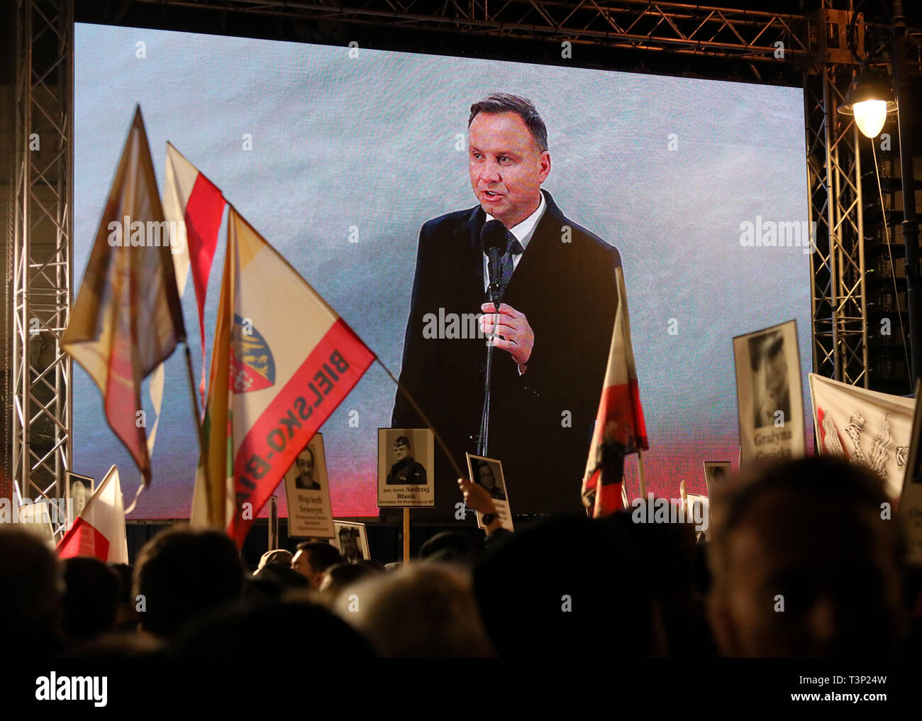 President Andrzej Duda participates in the 9th anniversary of Smolensk air disaster held on April 10, 2019 in Warsaw, Poland. Stock Photo