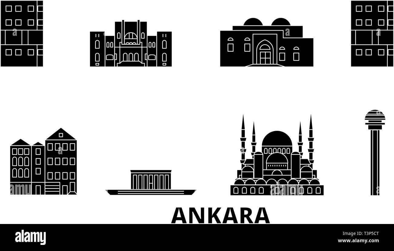 Turkey, Ankara flat travel skyline set. Turkey, Ankara black city vector illustration, symbol, travel sights, landmarks. Stock Vector
