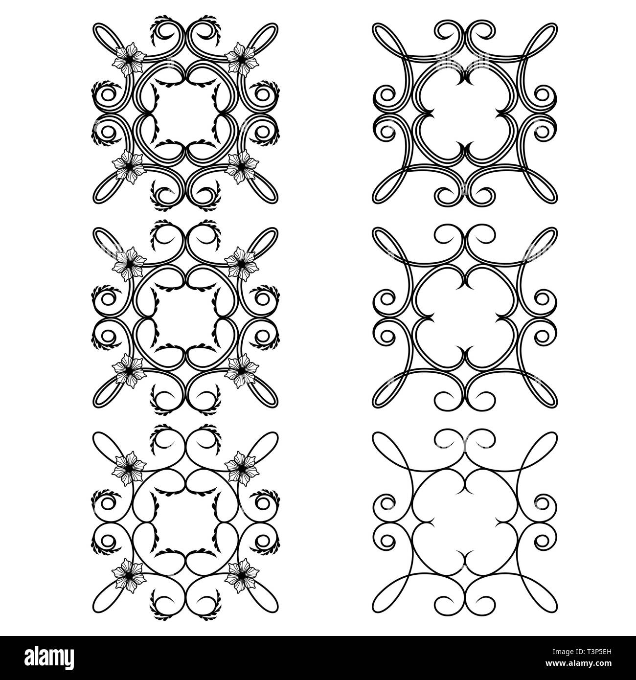 Set of six swirl floral design elements with leaves and flowers, vector ...