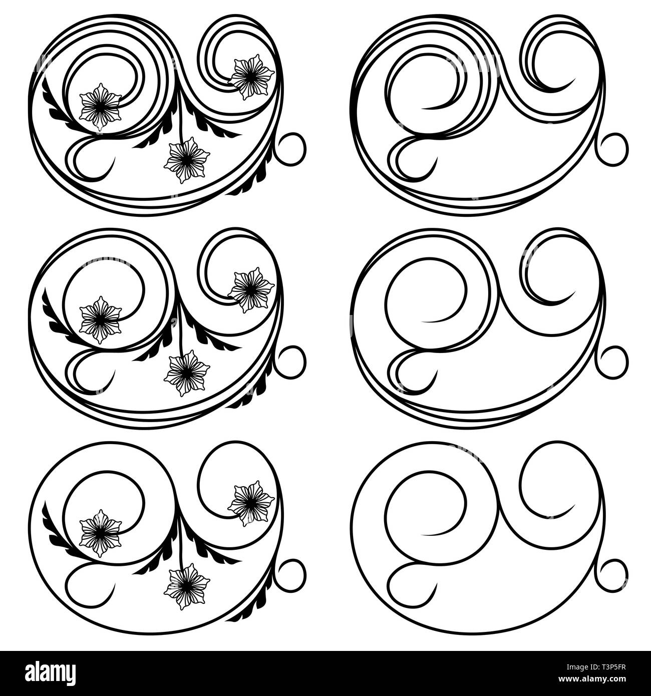 Set of ornamental design elements with leaves and flowers, vector illustration Stock Vector