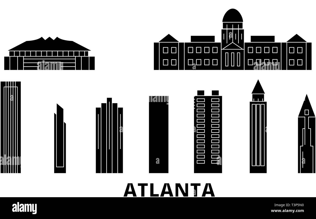 United States, Atlanta flat travel skyline set. United States, Atlanta black city vector illustration, symbol, travel sights, landmarks. Stock Vector