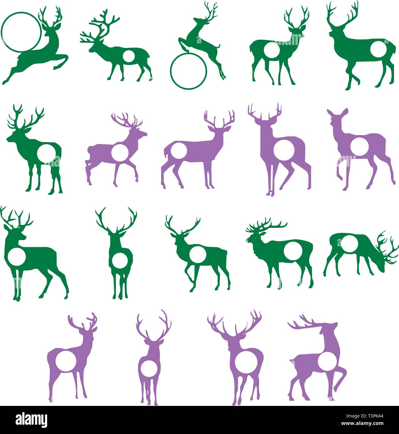 Christmas Deer silhouettes with monogram frame. Vector set Stock Vector