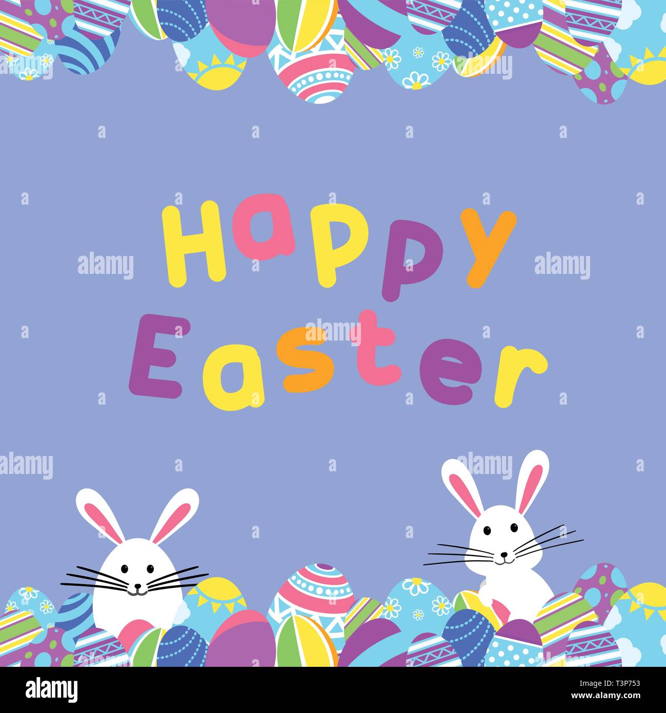 Funny and Colorful Happy Easter greeting card with rabbit, bunny ...