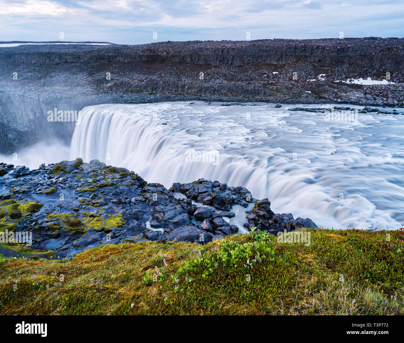 Dettifoss Waterfall, Iceland, Europe. Summer landscape with river and canyon. Famous Tourist Attraction. Cloudy morning. Beauty in nature Stock Photo