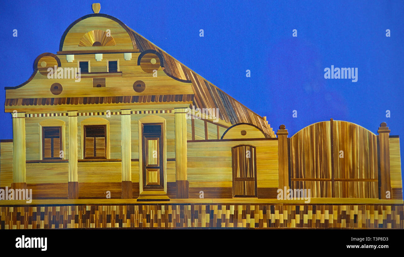 KAC, SERBIA, NOVEMBER 4th 2018 - Wheat Straw Art picture representing traditional panonia house Stock Photo