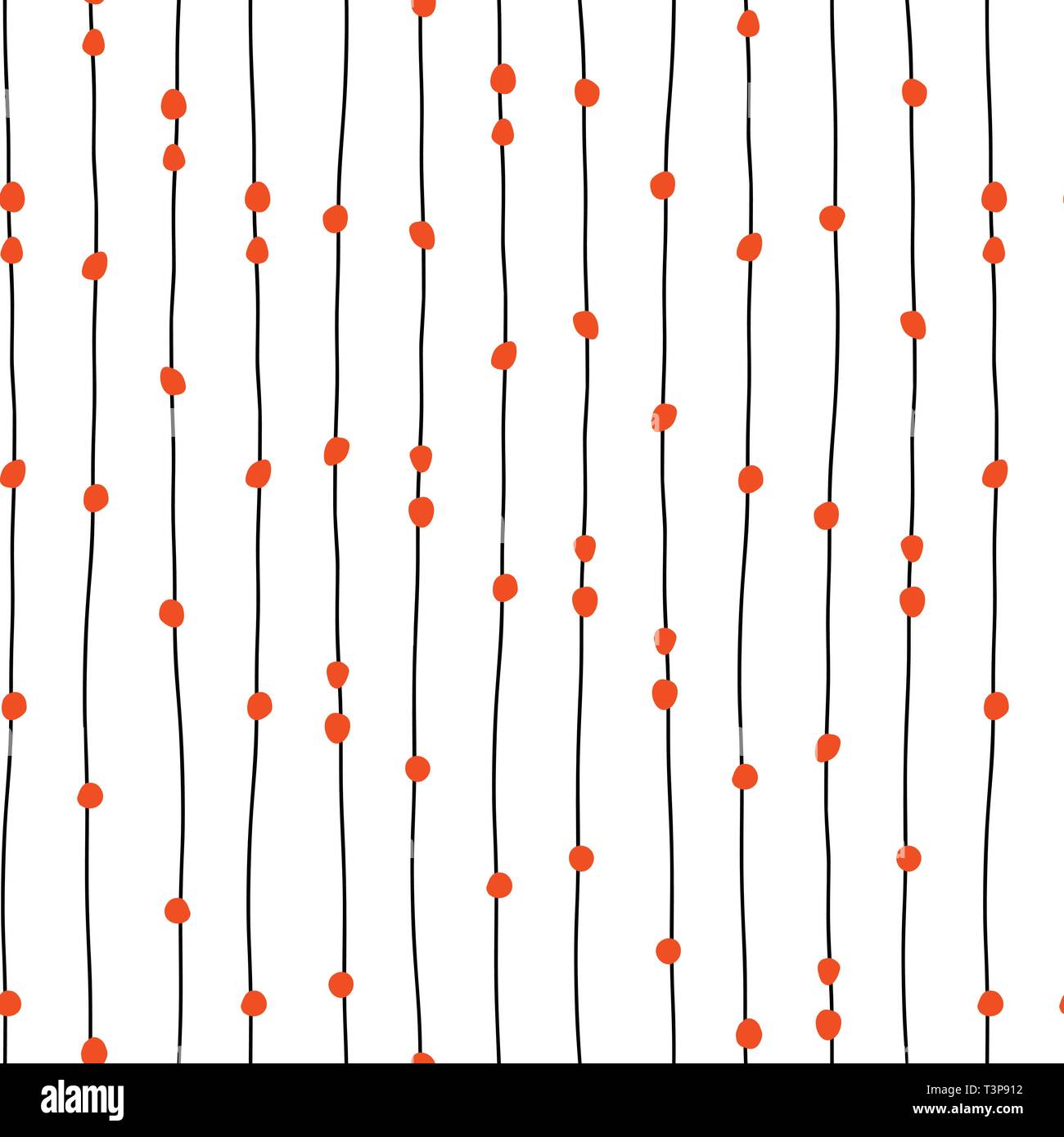Vertical hand drawn lines and dots seamless vector pattern. Stock Vector