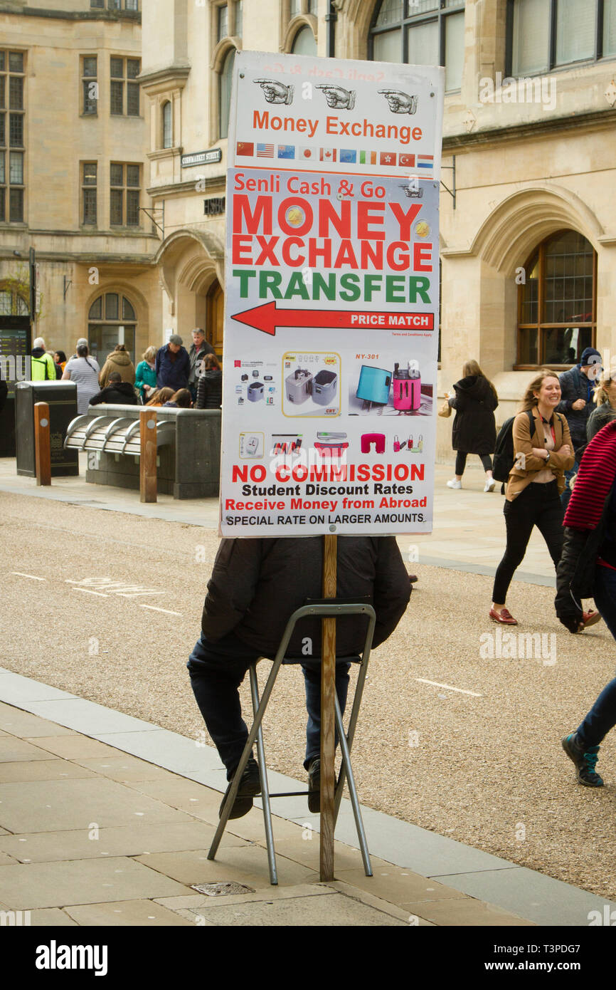 An advertising board for Money Exchange Transfer in Oxford Stock Photo
