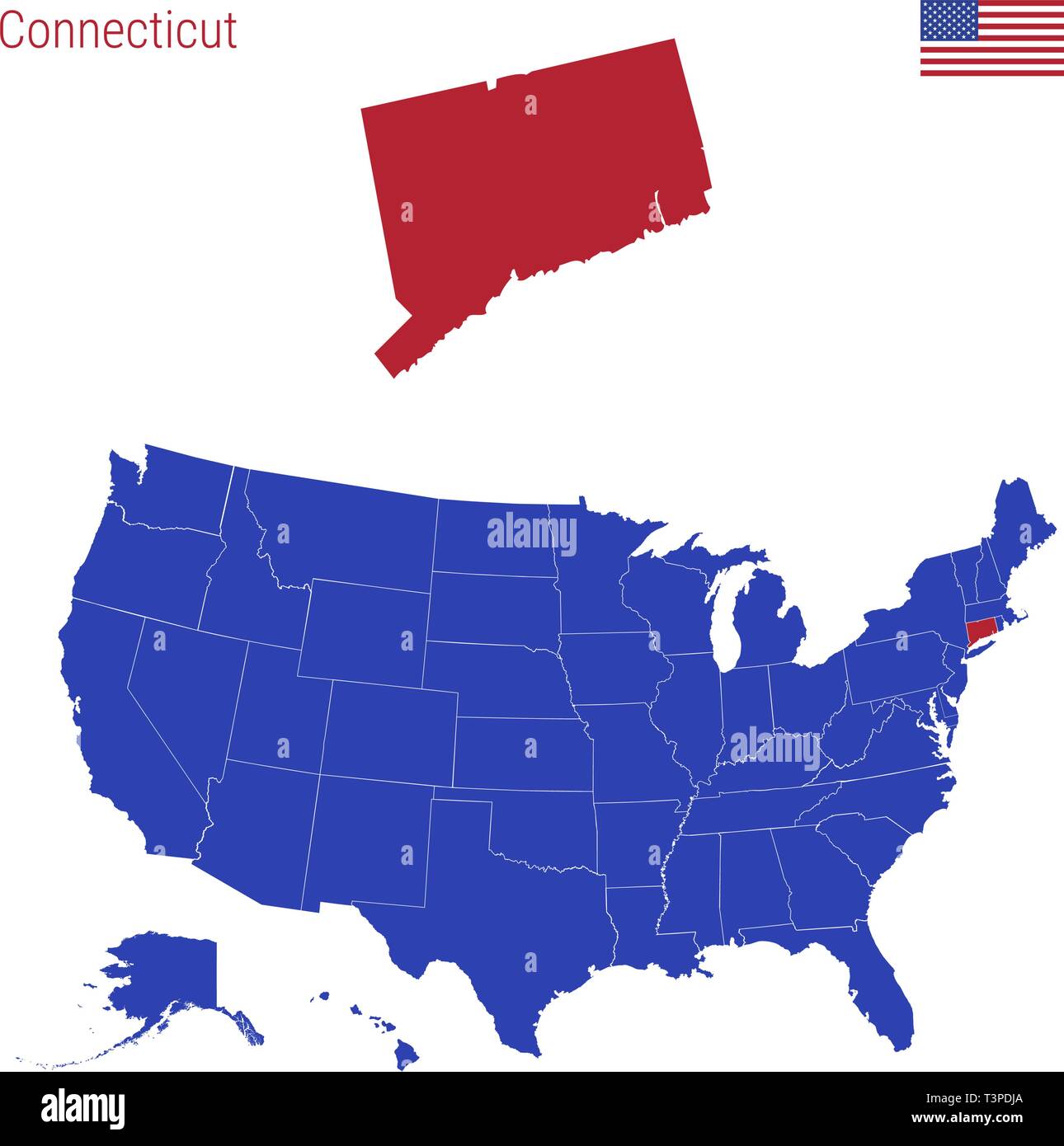 Connecticut Census Stock Vector Images Alamy The State Of Connecticut Is Highlighted In Red Blue Vector Map Of The United States Divided Into Separate States T3PDJA
