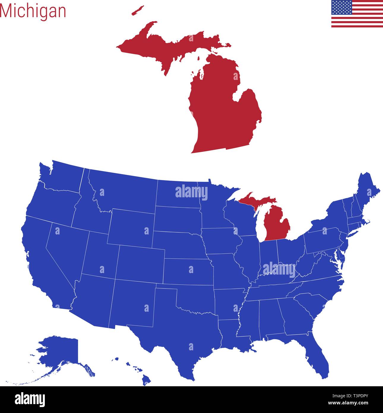 The State Of Michigan Is Highlighted In Red Vector Map Of The