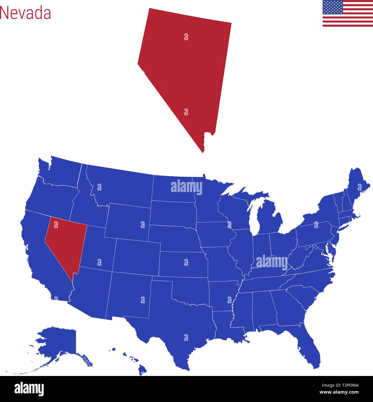 The State of Nevada is Highlighted Red. Vector Map of the United States Divided into Separate Stock Image & Art - Alamy