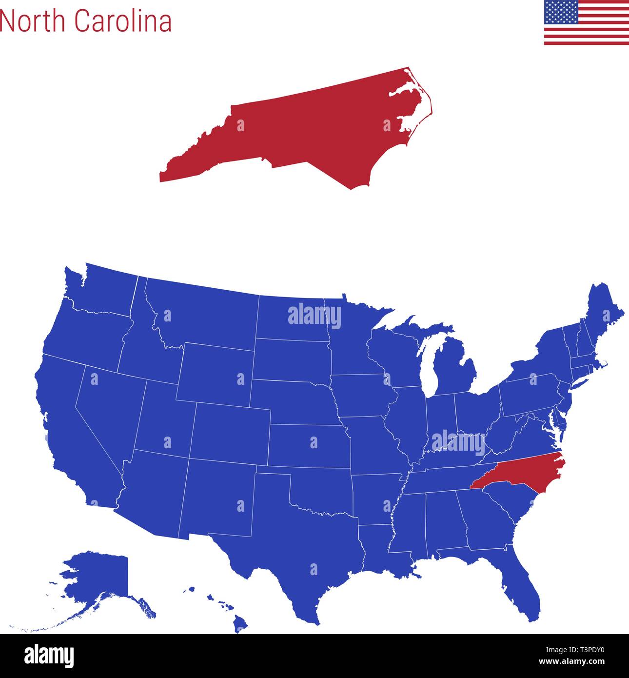 The State of North Carolina is Highlighted in Red. Vector Map of the