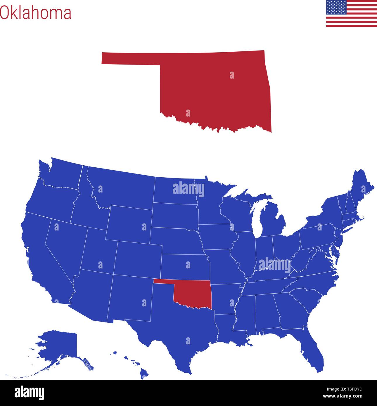 The State of Oklahoma is Highlighted in Red. Vector Map of the United