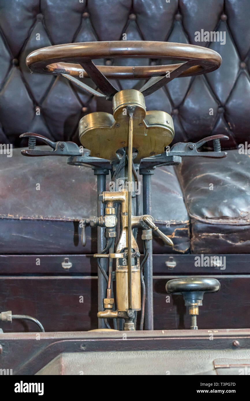 A steering wheel with mechanism of gear control on a historic car