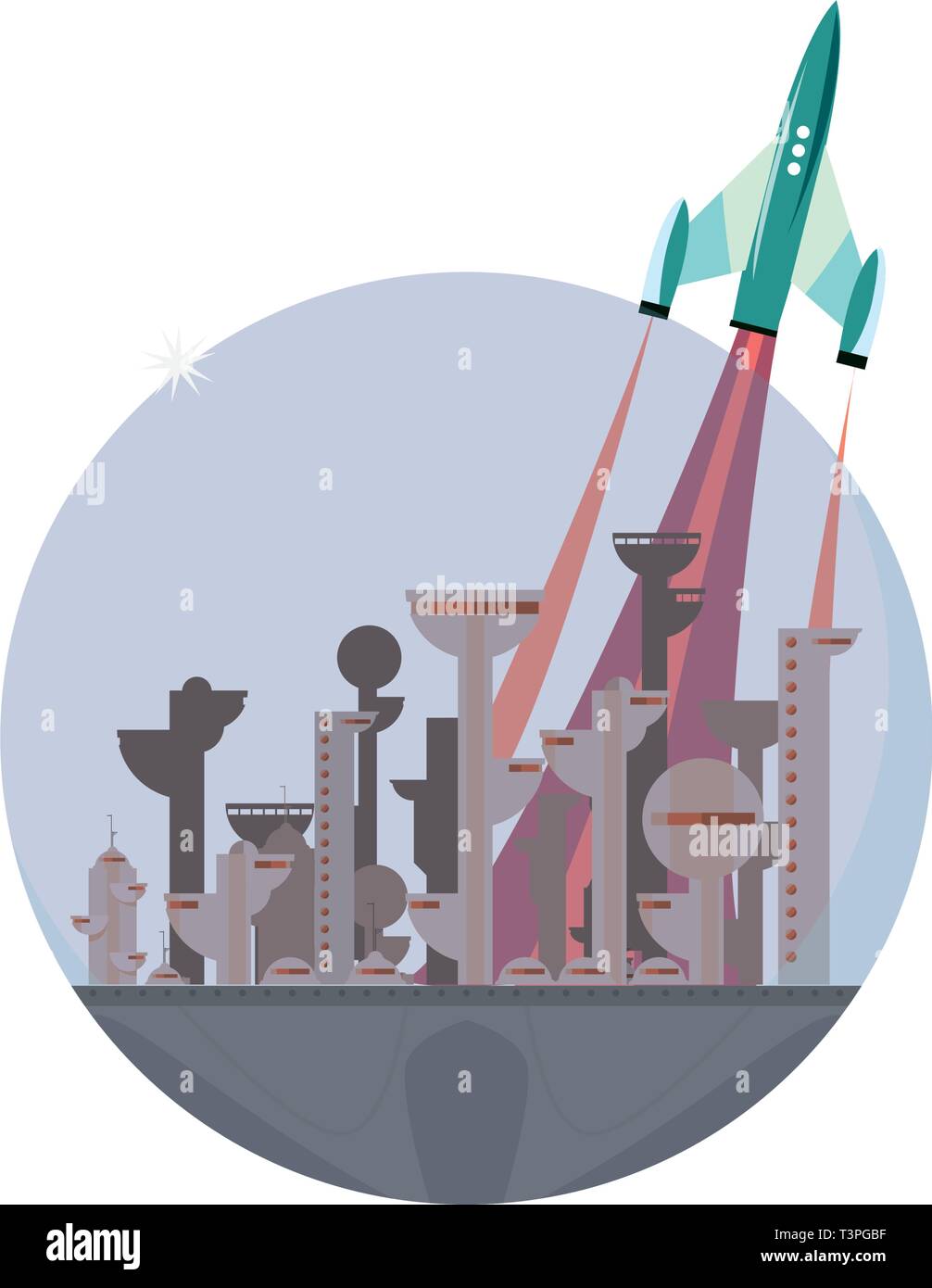 launching rocket city future space vector illustration design Stock ...
