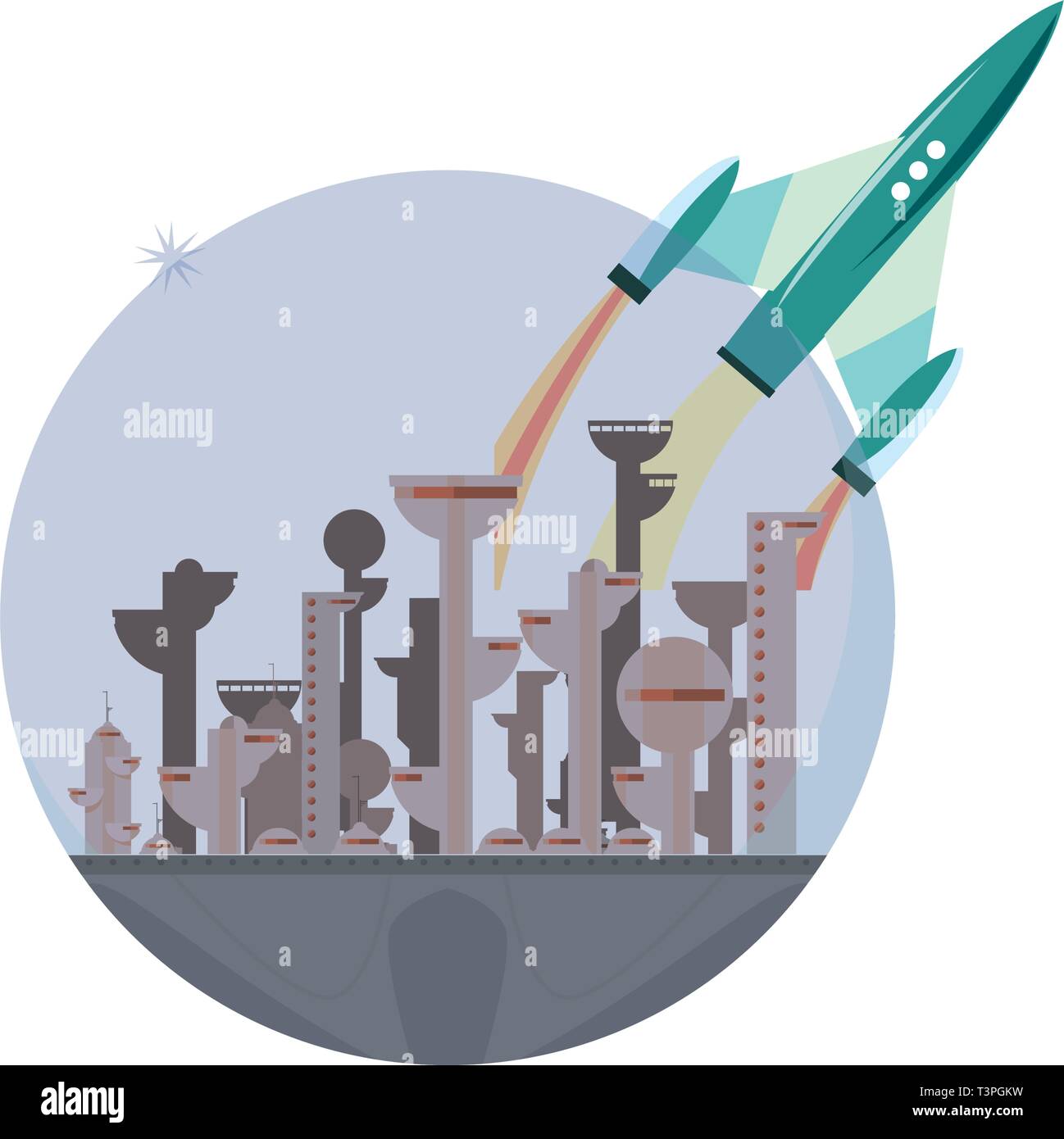launching rocket city future space vector illustration design Stock ...