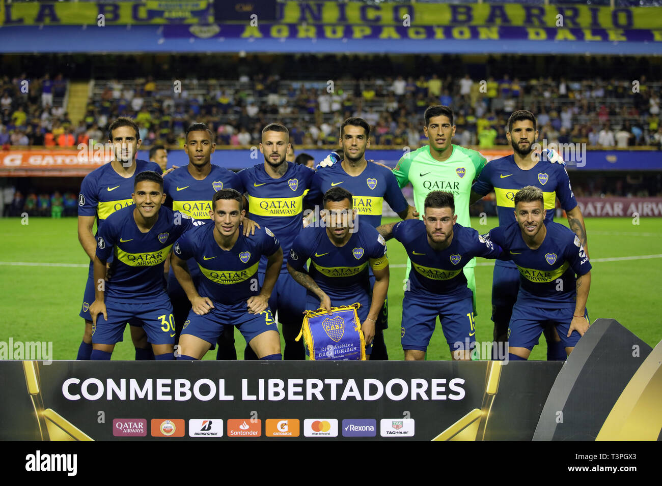 Buenos Aires, Argentina - April 10, 2019: Boca Juniors team formation against Wilstermann in the bombonera in Buenos Aires, Argentina Stock Photo