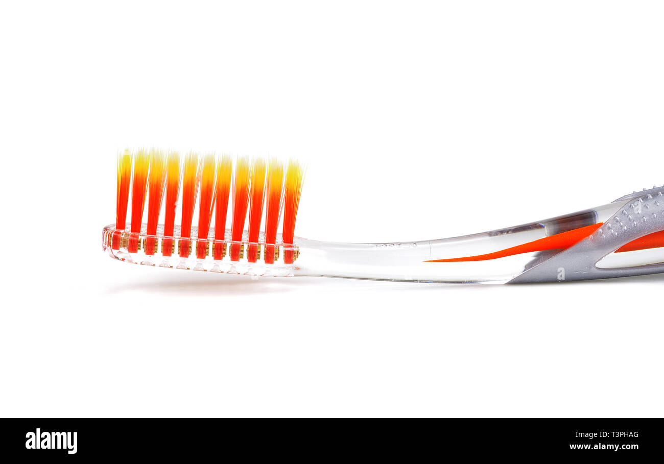 plastic toothbrushes isolated on a white background Stock Photo