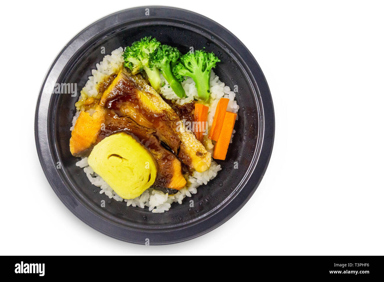 Grilled salmon rice with soy sauce Stock Photo - Alamy