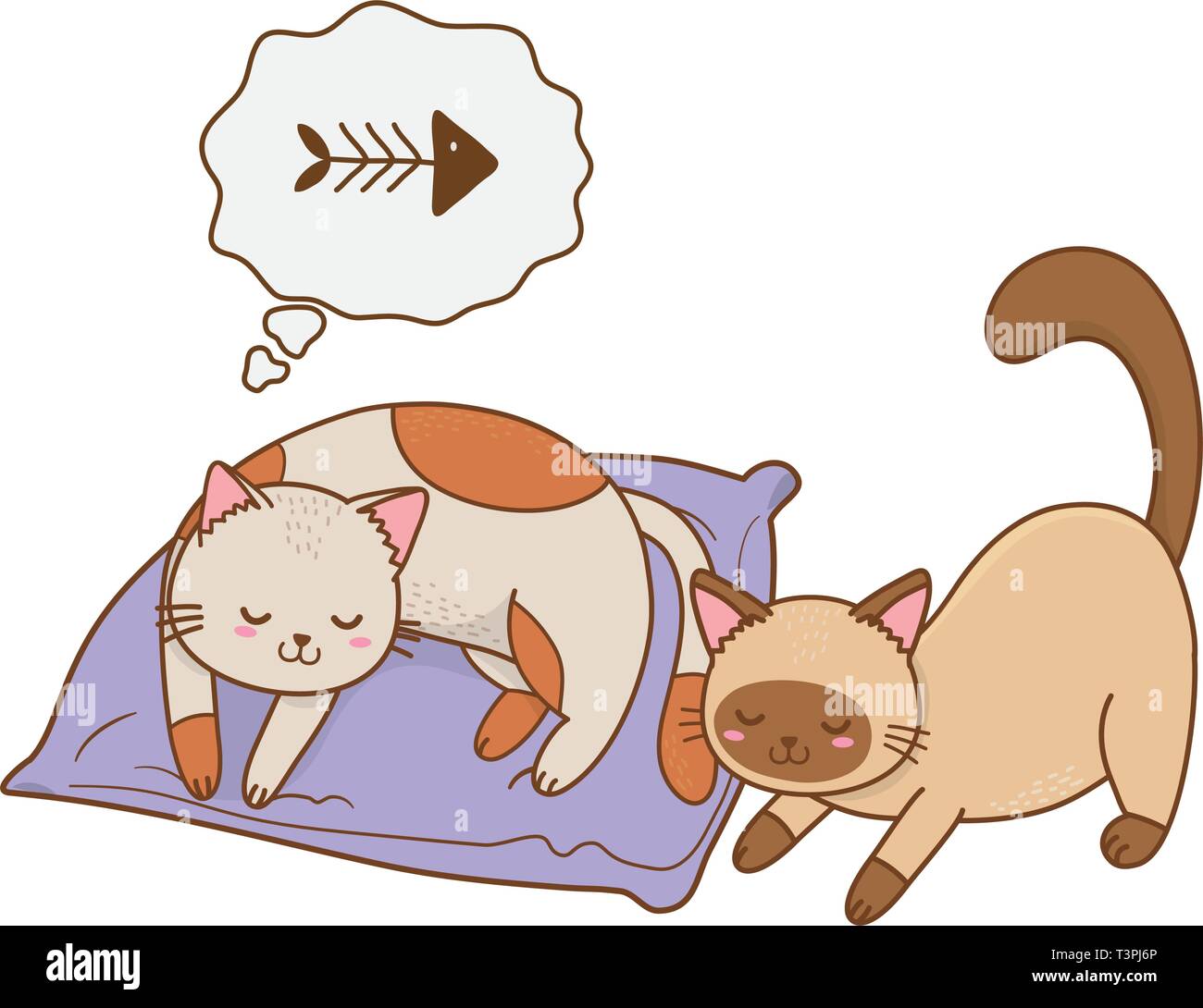 cute funny pets cats at pet bed cartoon vector illustration graphic