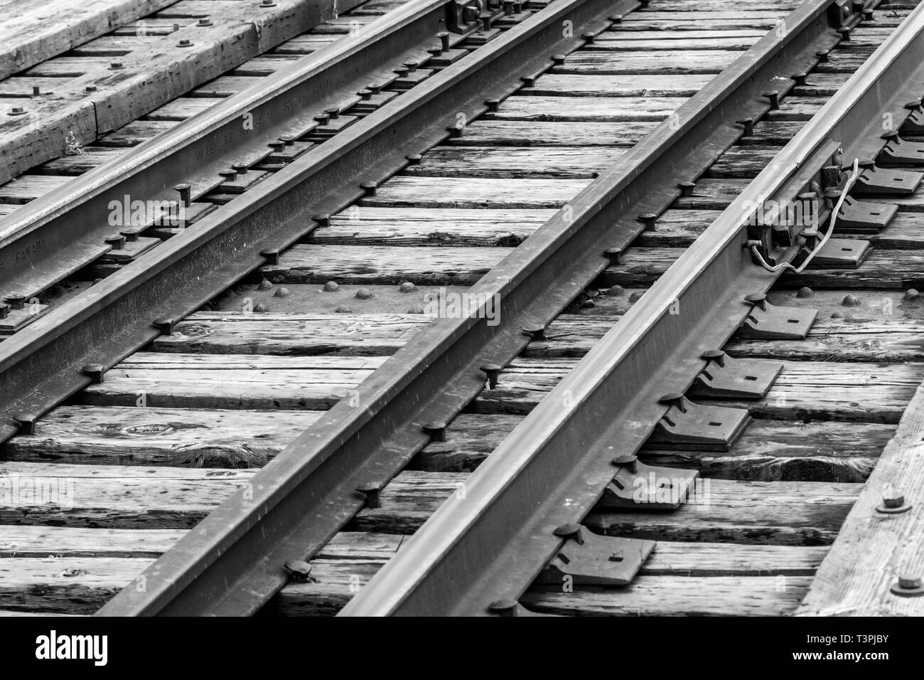Close up details of train tracks Stock Photo Alamy