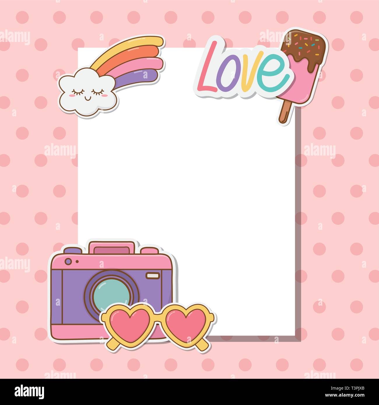 postcard with stickers kawaii vector illustration design Stock Vector