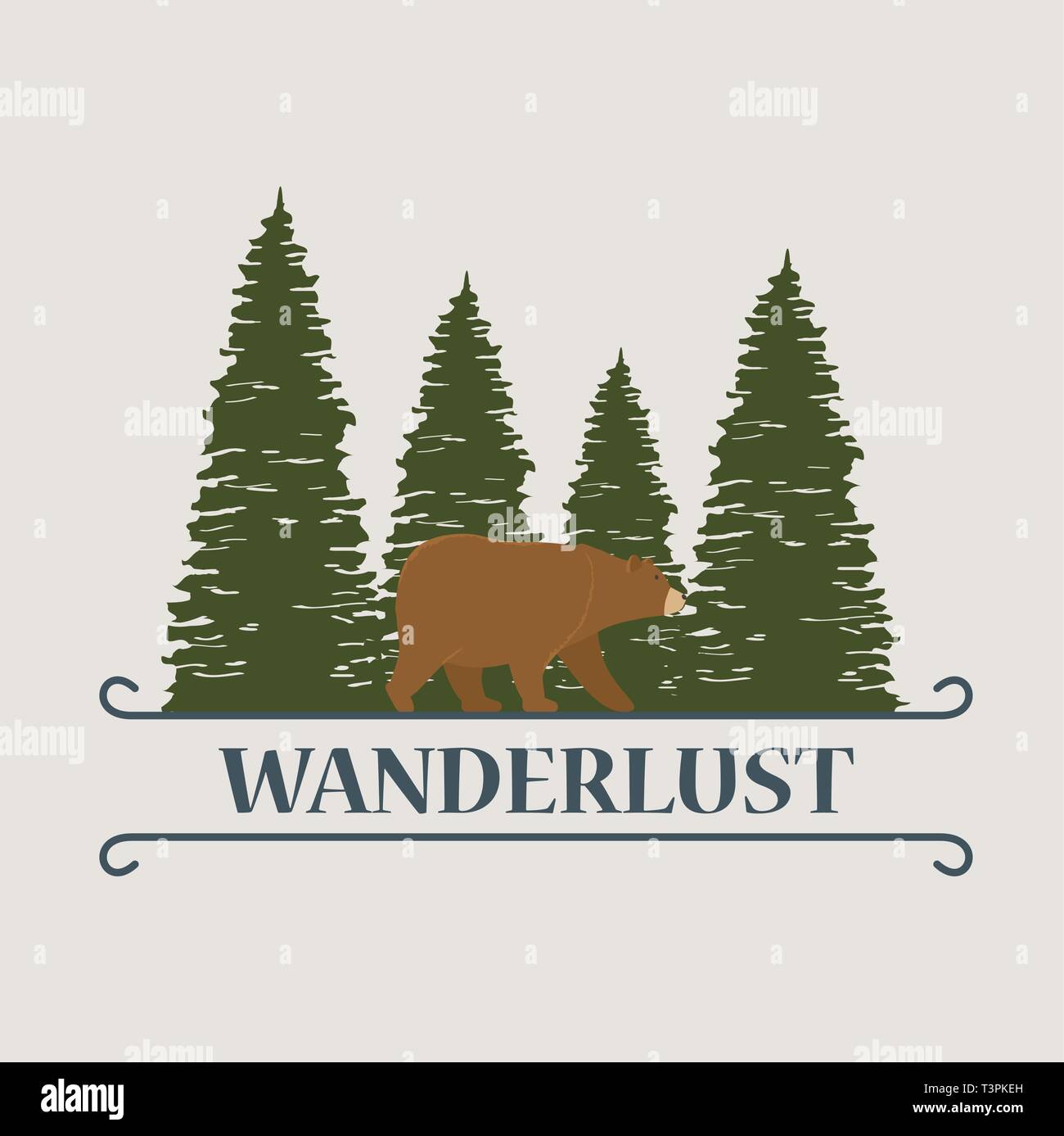 wanderlust label with landscape and bear grizzly scene vector