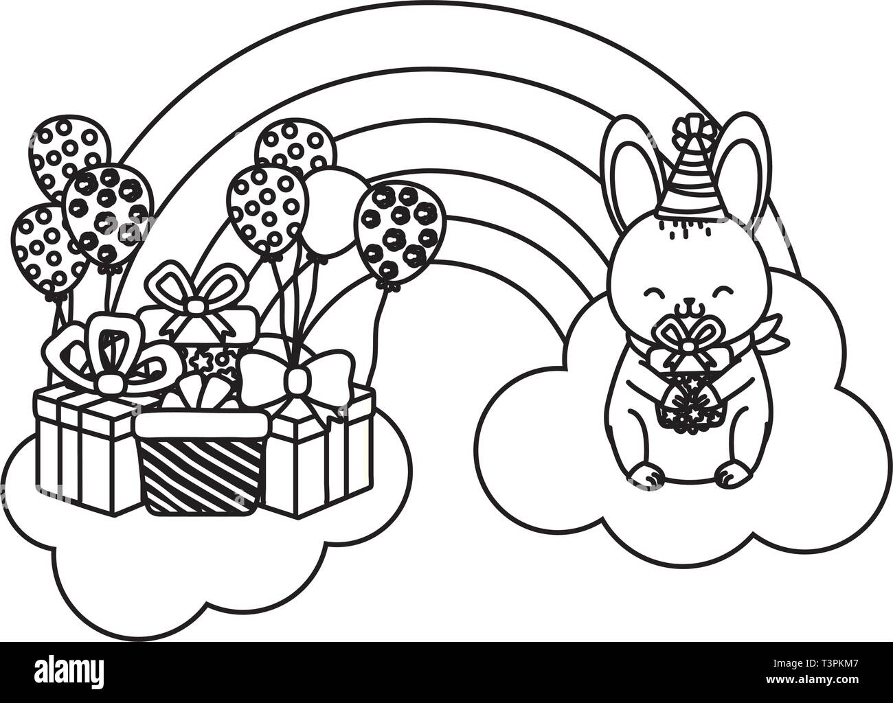 cute adorable animal rabbit birthday party scene magic festive over ...