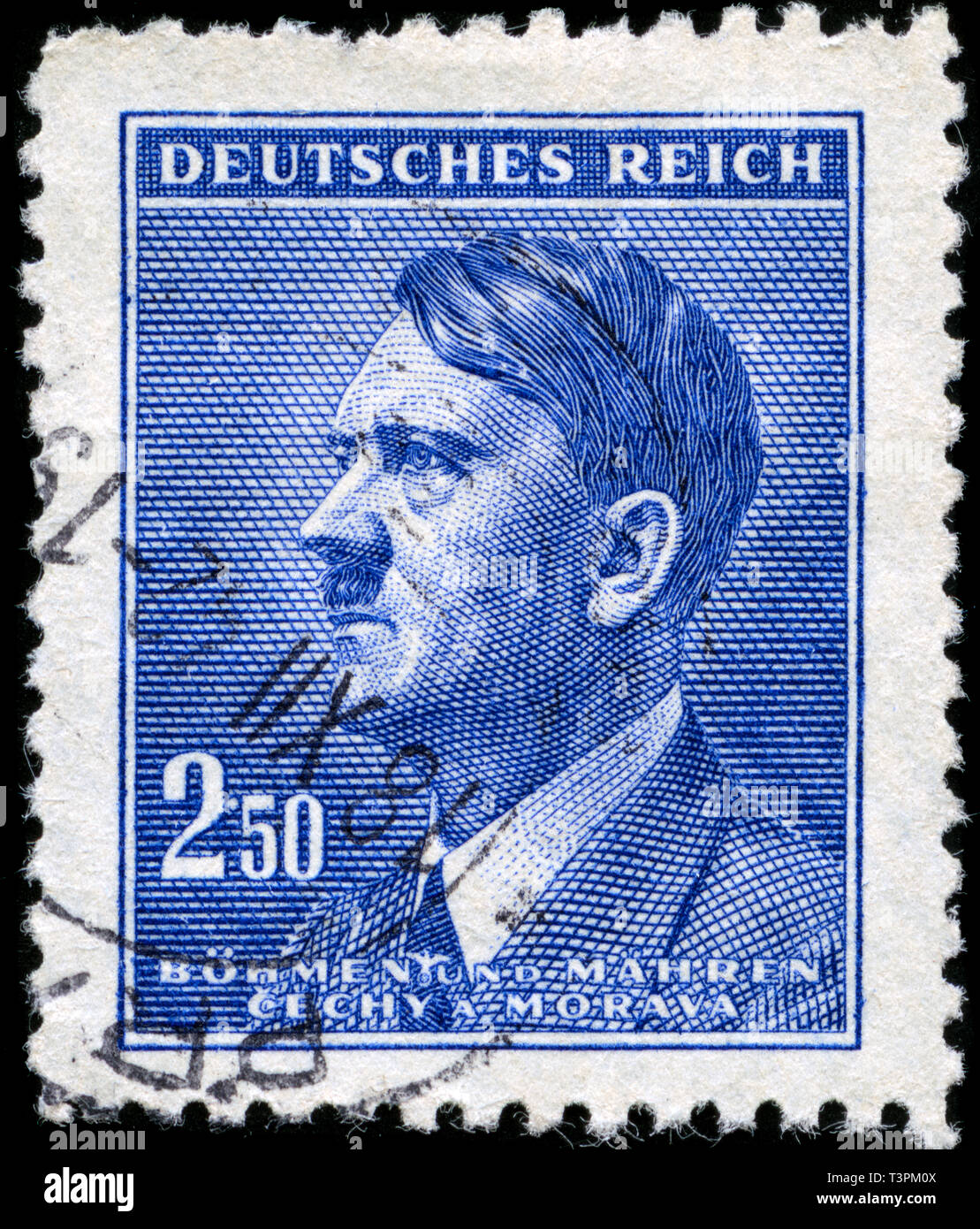 Postage stamp from Bohemia and Moravia in the Adolf Hitler series issued in 1942 Stock Photo