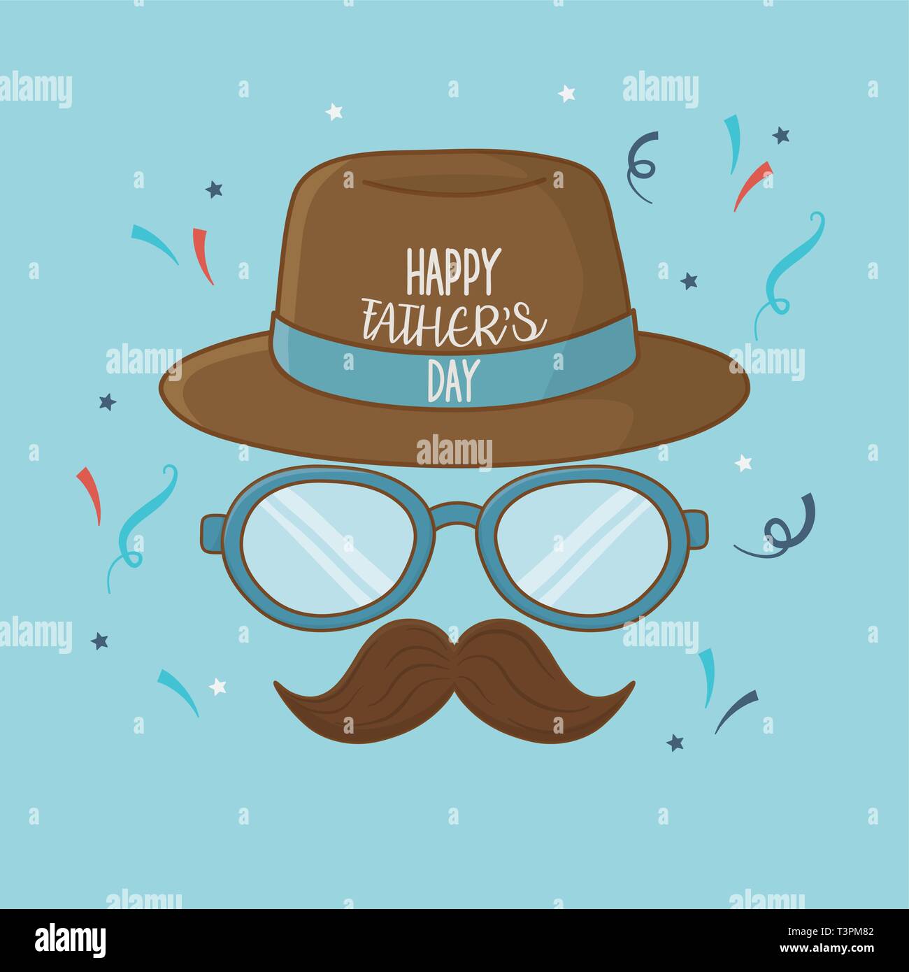 happy fathers day card with mustache and glasses vector illustration ...