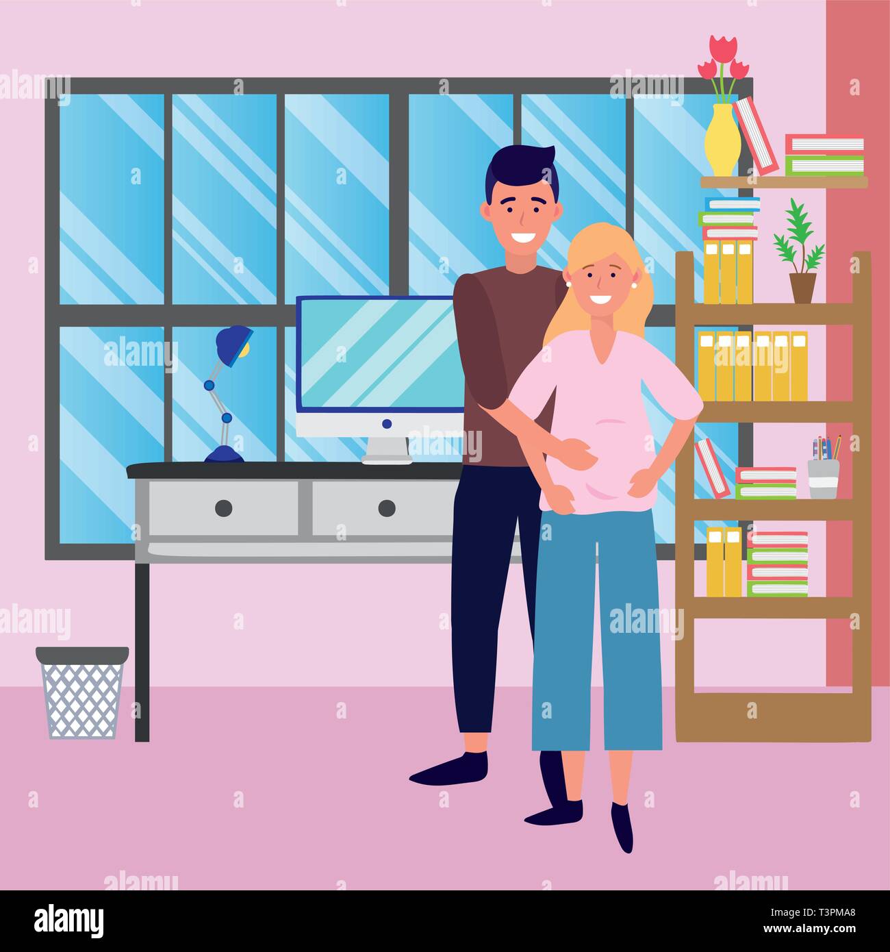 pregnant-couple-avatar-cartoon-character-indoor-in-the-house-vector