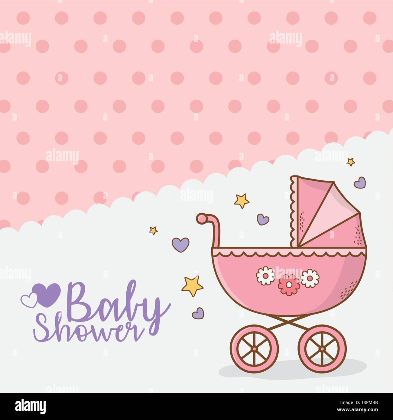 baby shower card with pink cart vector illustration design Stock Vector ...