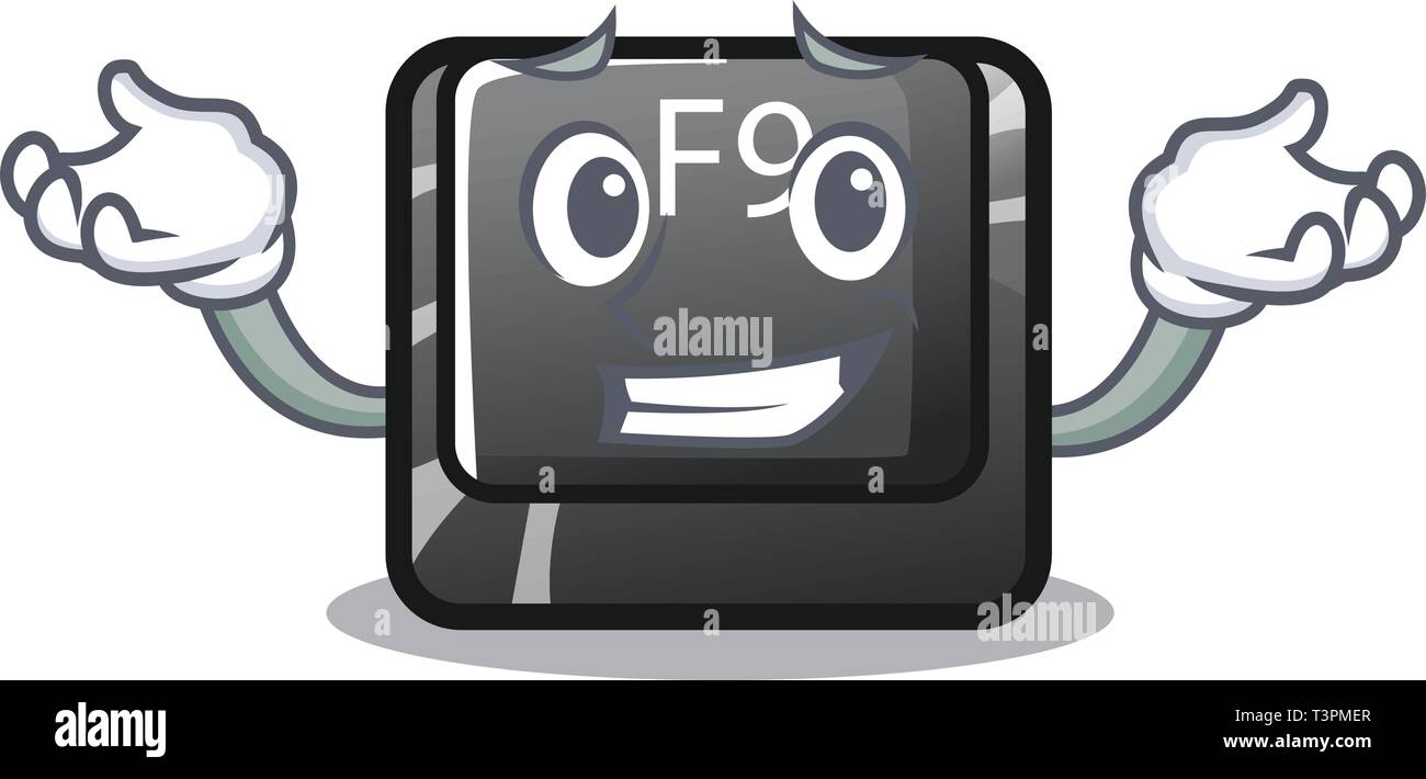 Grinning F9 button installed on cartoon keyboard Stock Vector