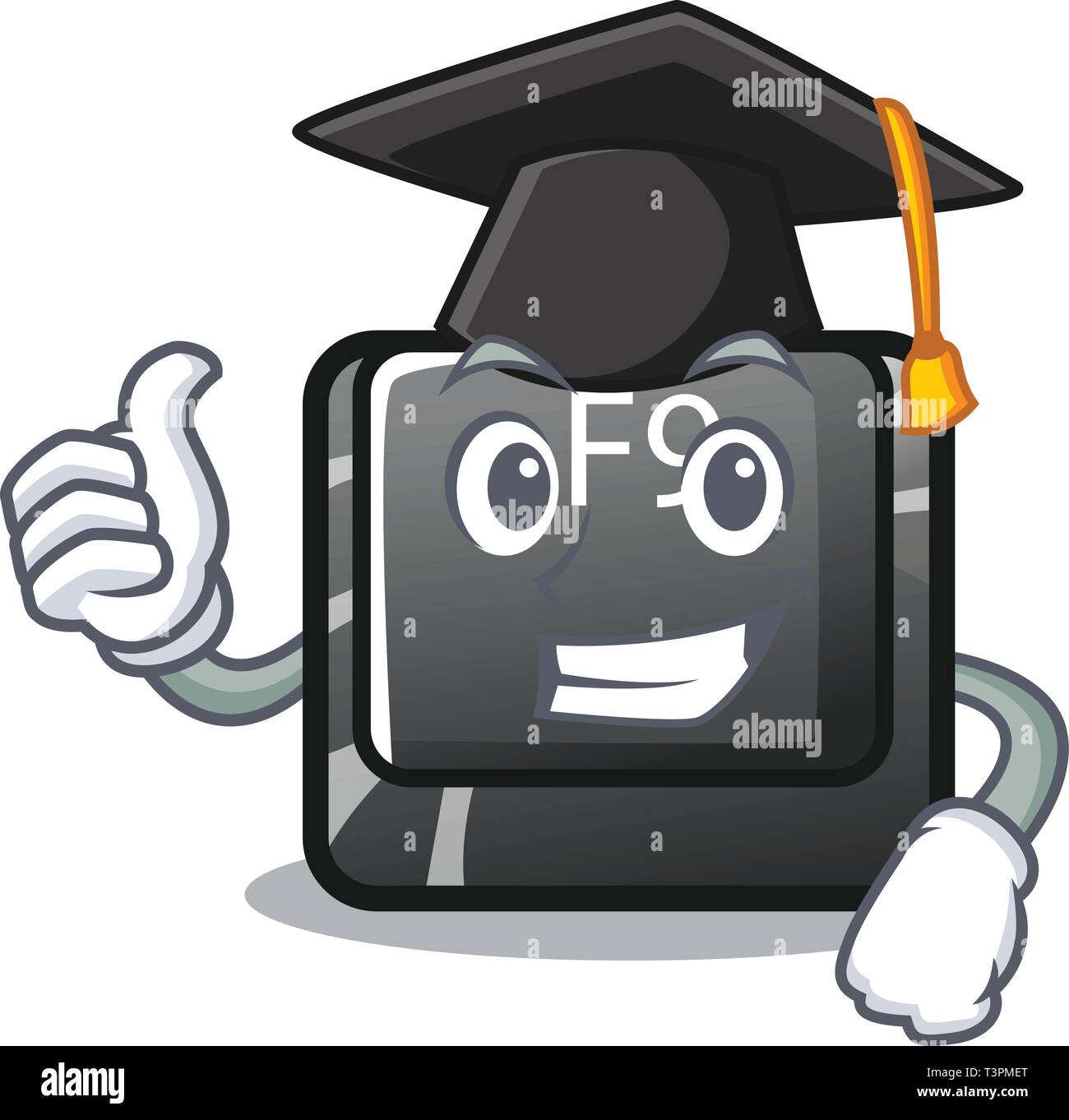 Graduation F9 button installed on cartoon keyboard Stock Vector