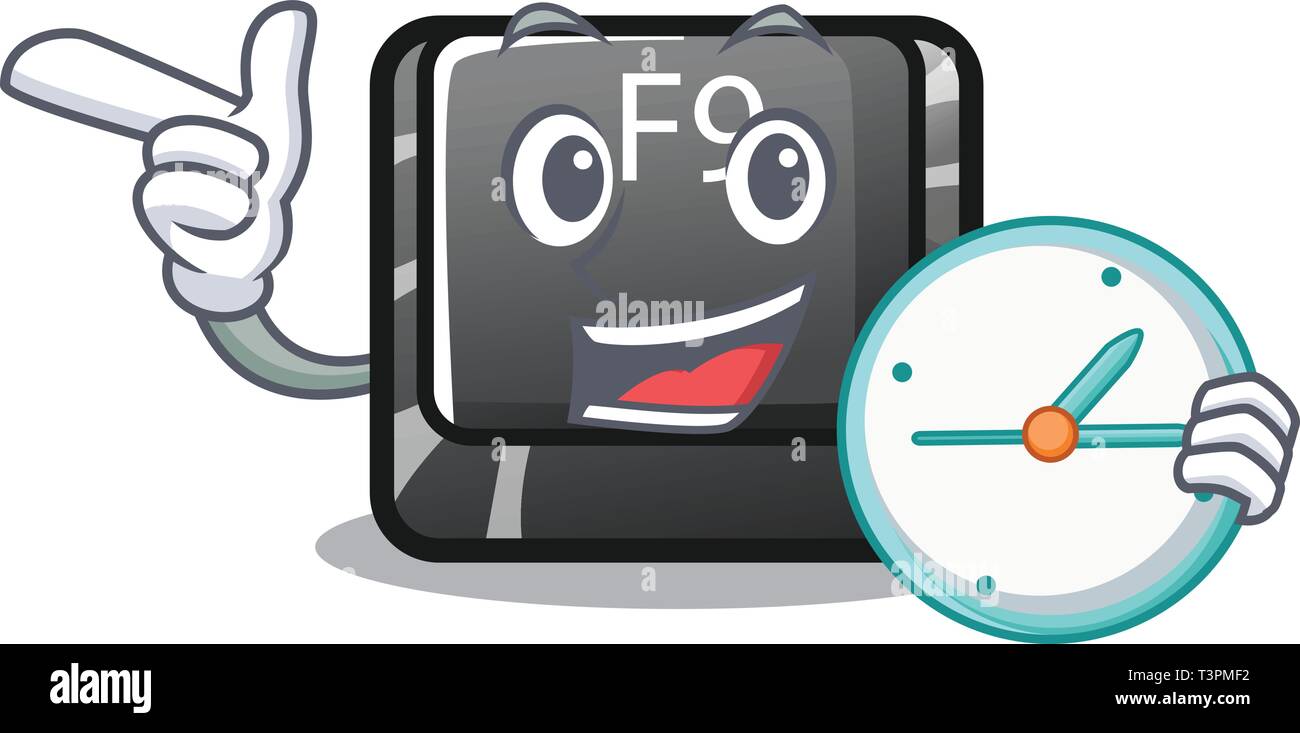 With clock F9 button installed on cartoon keyboard Stock Vector