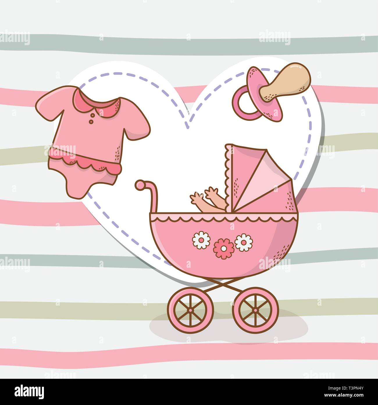 baby shower card with pink cart vector illustration design Stock Vector ...