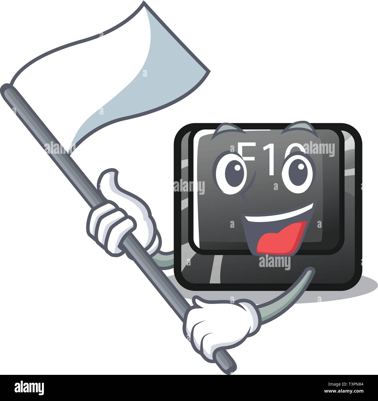 With flag f10 button installed on cartoon computer Stock Vector